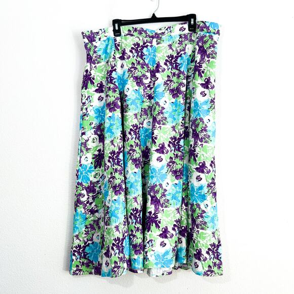 Woman Within 1X Linen Skirt Womens Plus Size Floral A-Line Artsy Summer Teacher - Picture 2 of 8